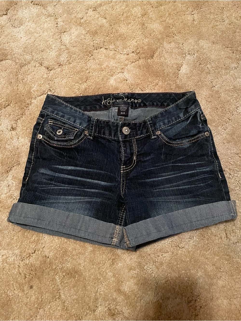 Dark Blue Rolled Hem Denim Shorts Ariya Size 3/4